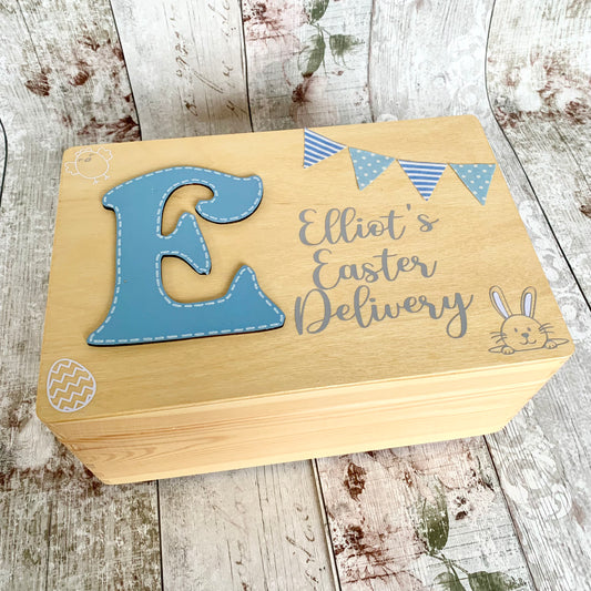 Personalised Blue Wooden Easter Box