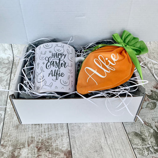 Personalised Easter Mug and Carrot Bag Gift Box